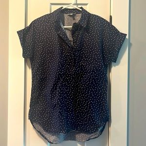 Reitmans Navy & White Polka Dot V Neck Shirt